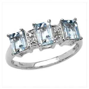 Sterling Silver 1.20 CTW Aquamarine and Diamond designer Size 6 Ring